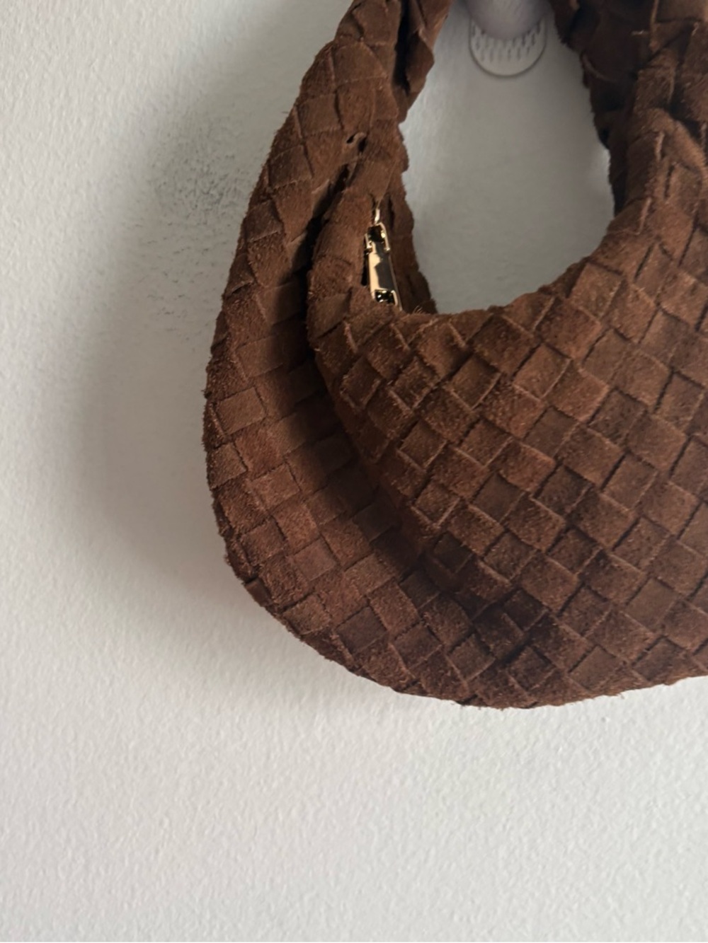 Nico & Olive Genuine Suede Leather Woven Brown Handbag Purse - Picture 7 of 10
